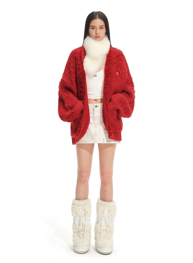 Polar - Fur Collar Knit Cardigan