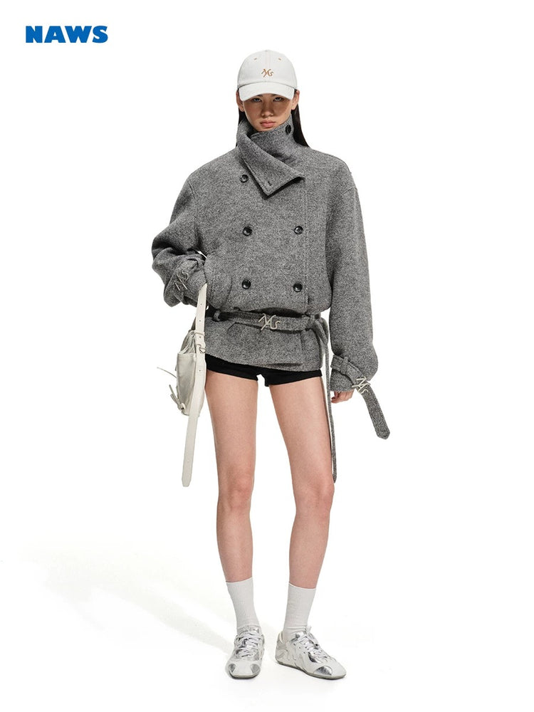 Textured - Layered Collar Wool Jacket