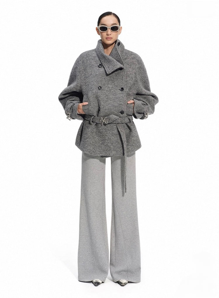Textured - Layered Collar Wool Jacket