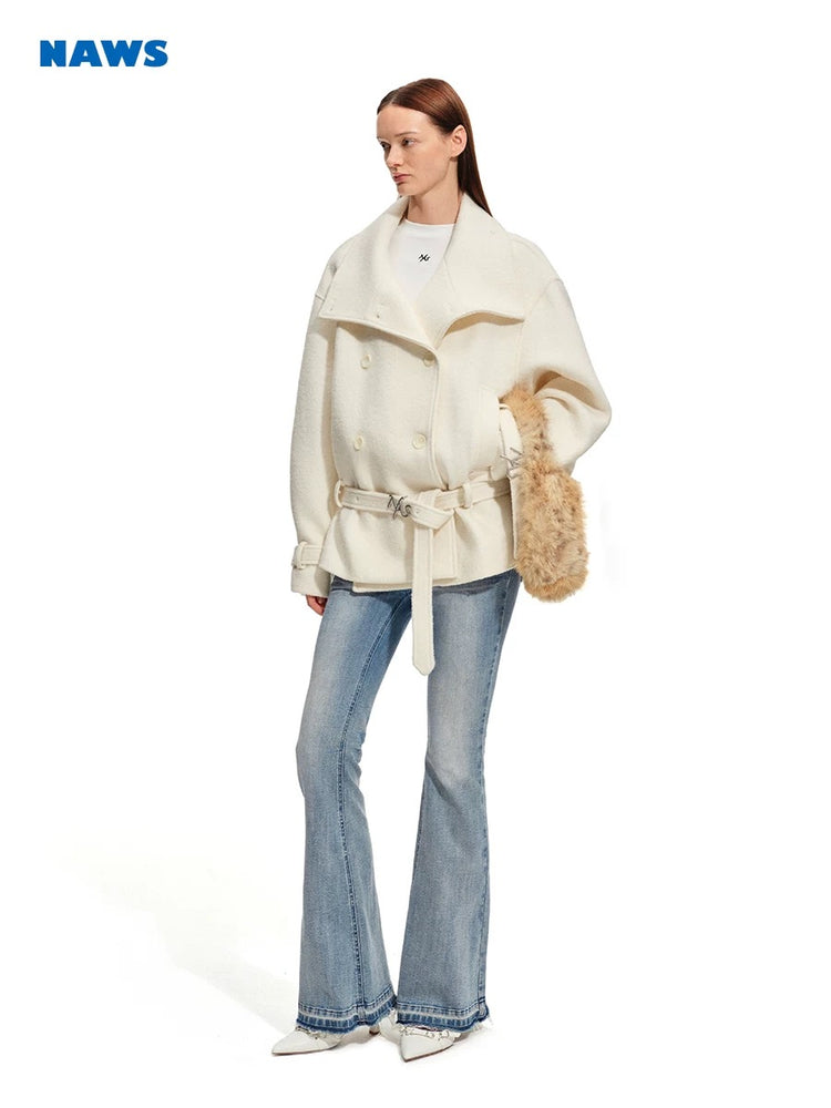 Textured - Layered Collar Wool Jacket