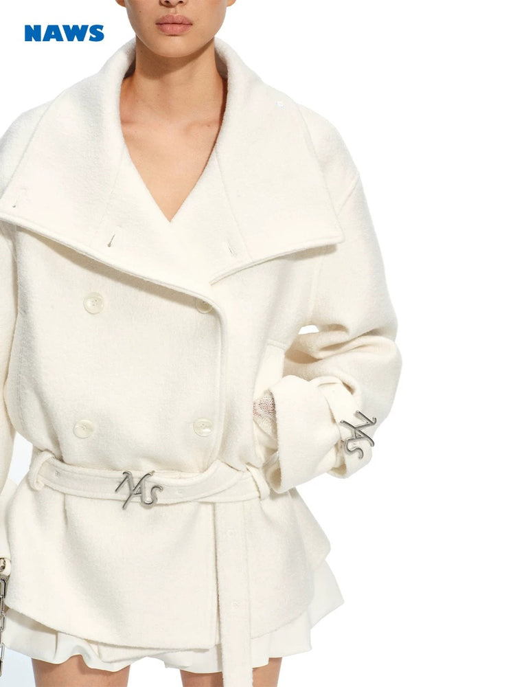 Textured - Layered Collar Wool Jacket
