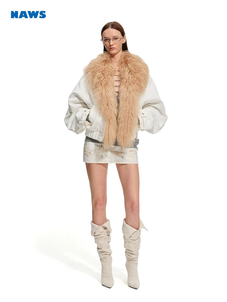 Polar - Fur Collar Denim Padded Jacket
