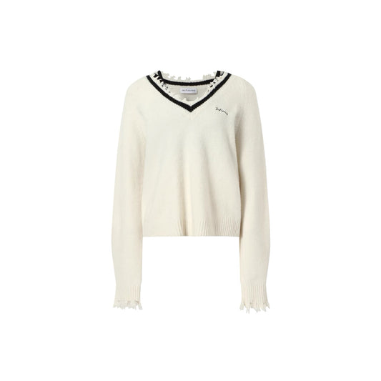 Distressed V-Neck Yak Wool Sweater