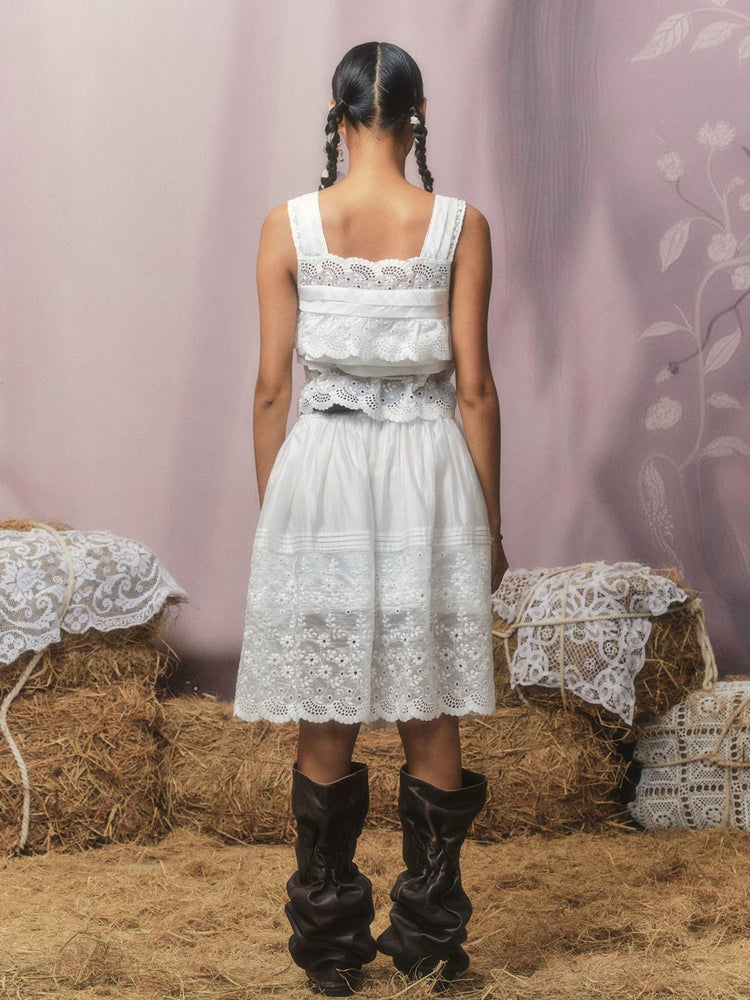 Layered Embroidered Wide-Strap Top