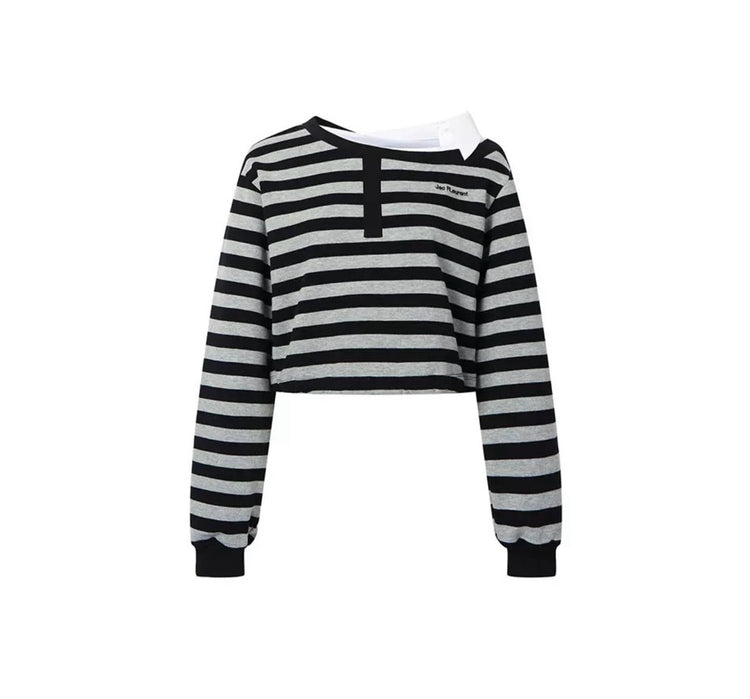 Striped Asymmetric Off-Shoulder Shirt Top
