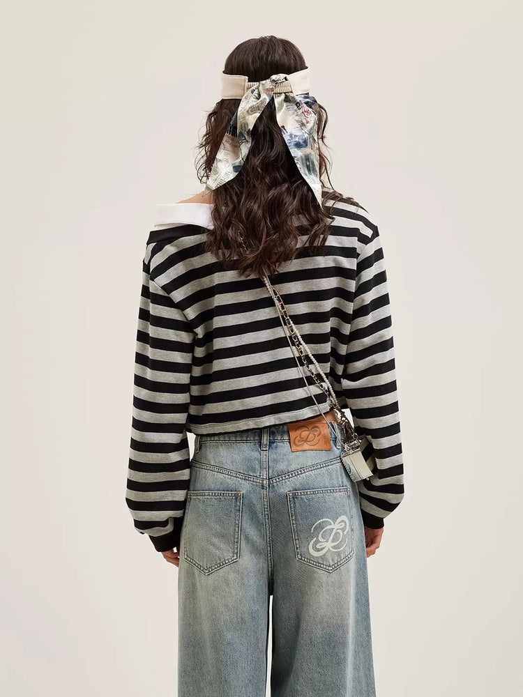 Striped Asymmetric Off-Shoulder Shirt Top