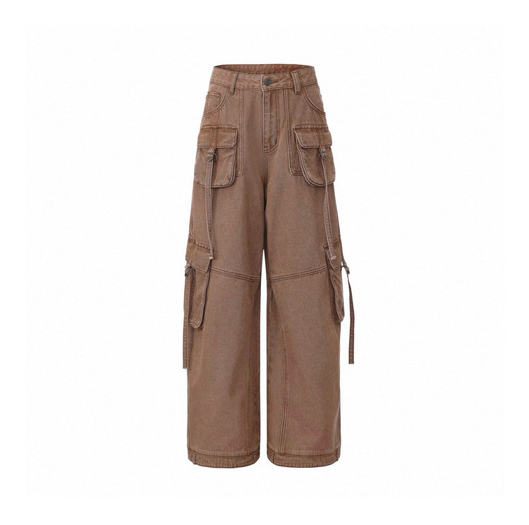 Washed Balloon Wide-Leg Cargo Jeans