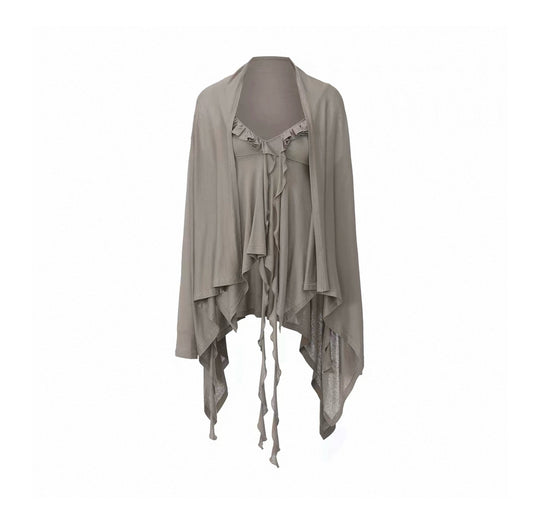Asymmetric Ruffle Trim Cami & Cardigan Set
