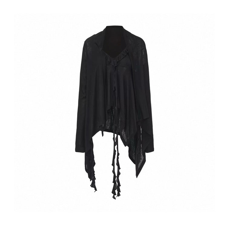 Asymmetric Ruffle Trim Cami & Cardigan Set