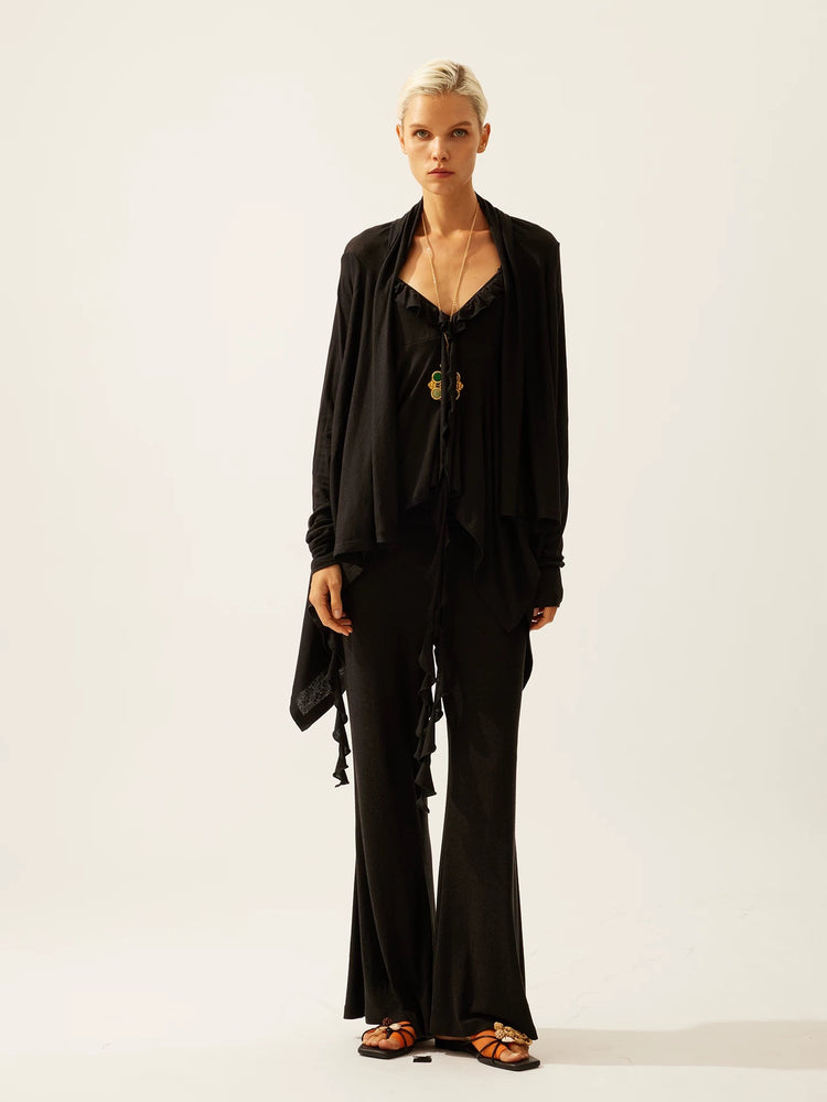 Asymmetric Ruffle Trim Cami & Cardigan Set