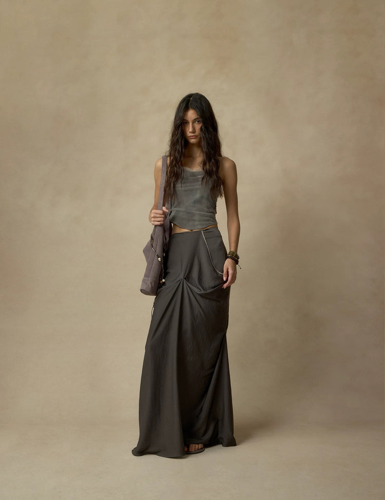 Grey Draped Asymmetrical Skirt
