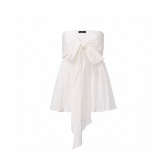 Wrinkled Tie-Detail Stretch A-Line Bandeau Top
