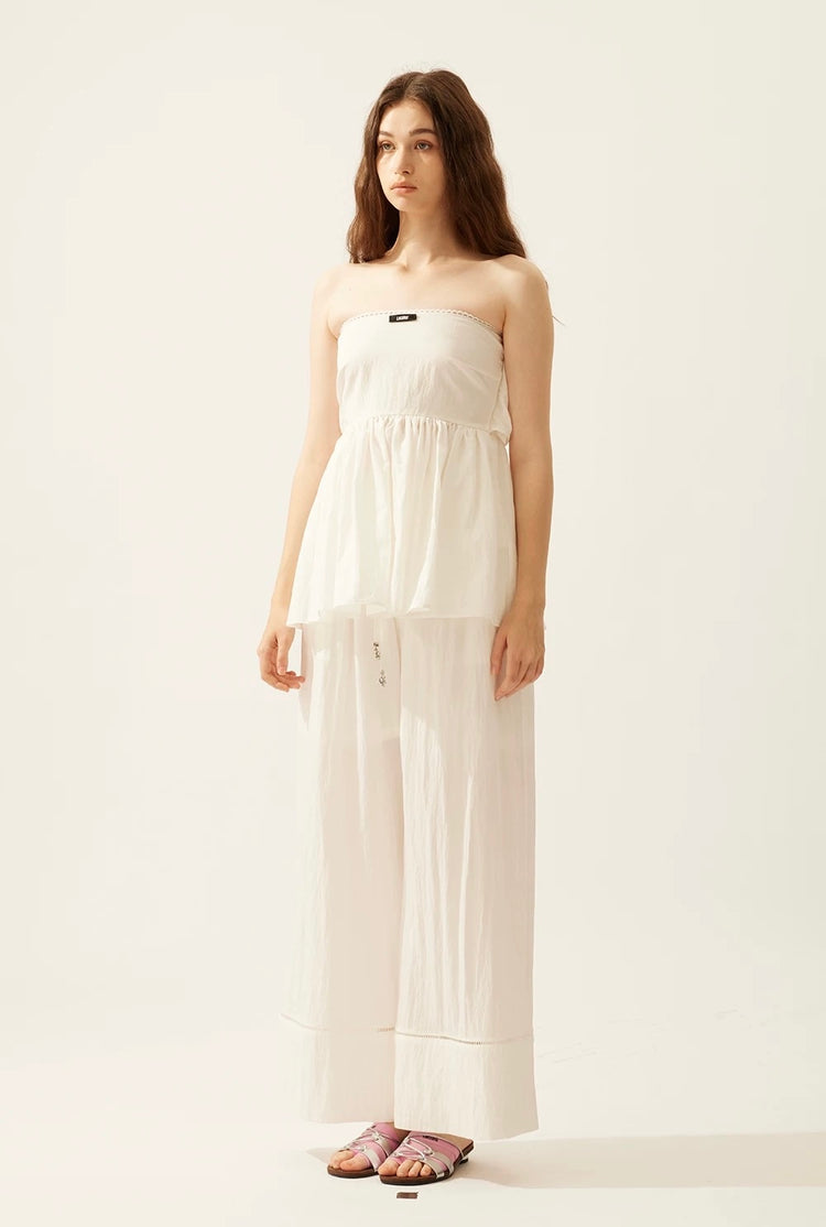 Wrinkled Tie-Detail Stretch A-Line Bandeau Top