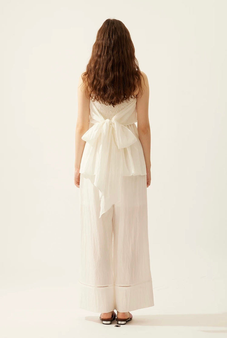 Wrinkled Tie-Detail Stretch A-Line Bandeau Top