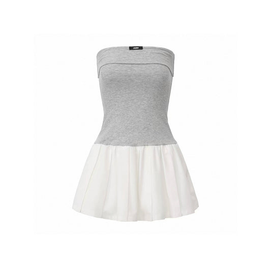 Fold-Over Bandeau Pleated Dress