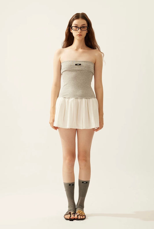 Fold-Over Bandeau Pleated Dress