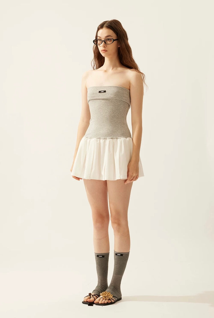 Fold-Over Bandeau Pleated Dress