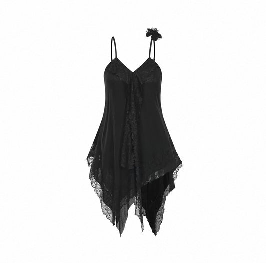 Ruched Lace Asymmetrical Tank Top