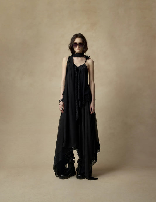 Ruched Lace Asymmetrical Tank Top