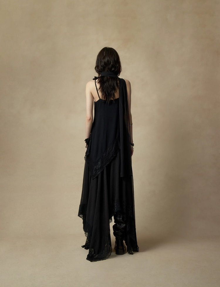 Ruched Lace Asymmetrical Tank Top