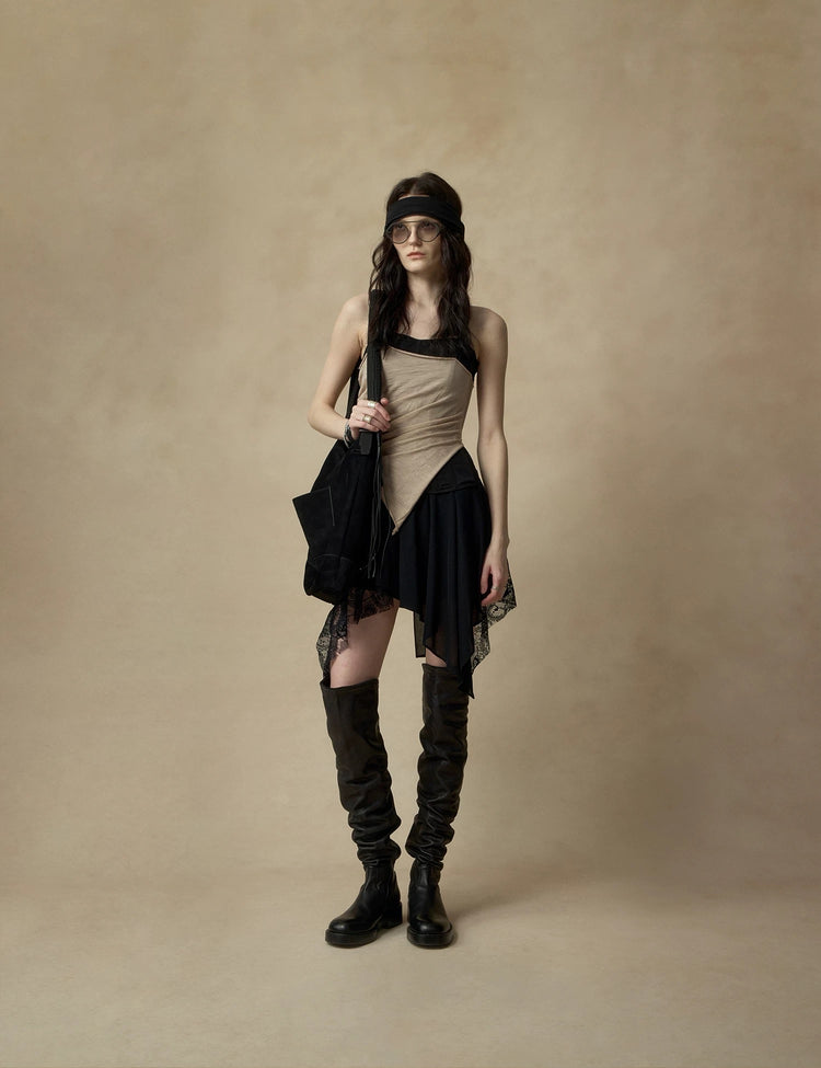 Boned Ruched Asymmetric Bustier