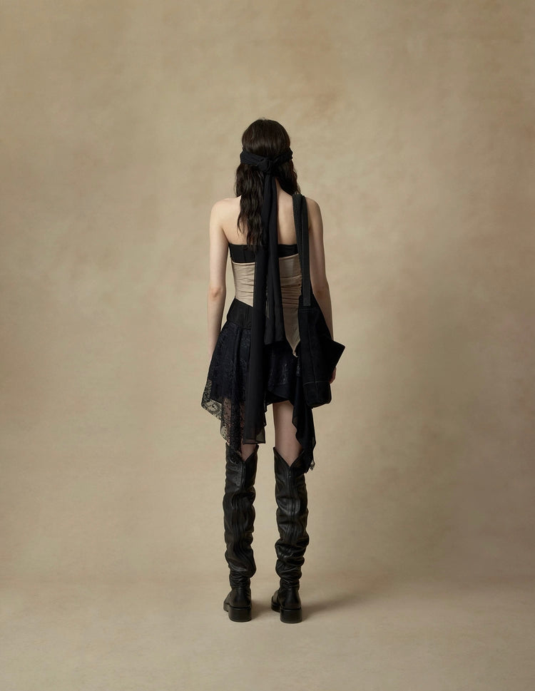 Boned Ruched Asymmetric Bustier