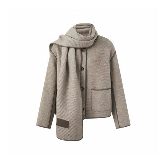 Scarf-Collar Double-Face Wool Coat