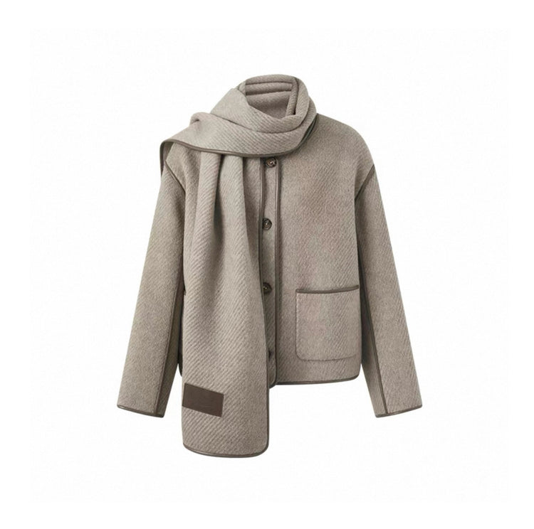 Scarf-Collar Double-Face Wool Coat