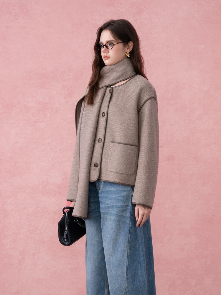 Scarf-Collar Double-Face Wool Coat