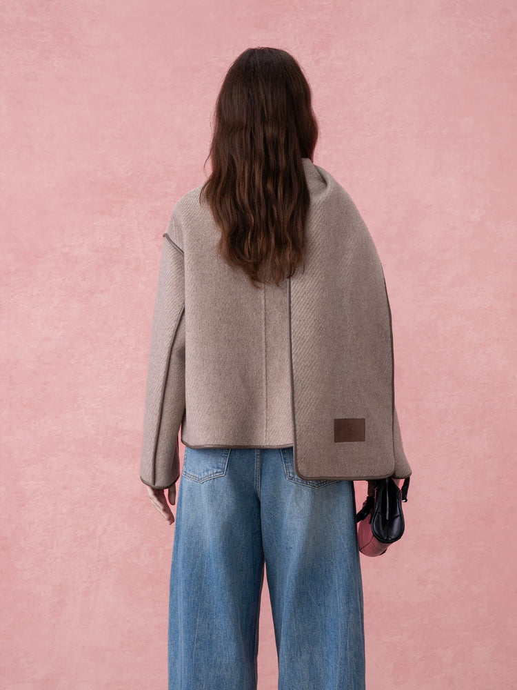 Scarf-Collar Double-Face Wool Coat