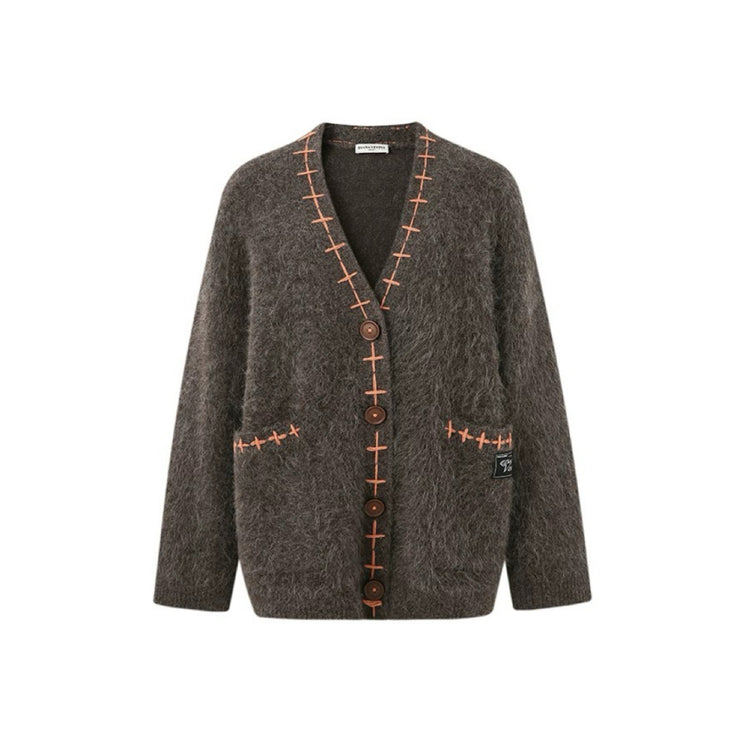 Alpaca Blanket-Stitch Knit Cardigan