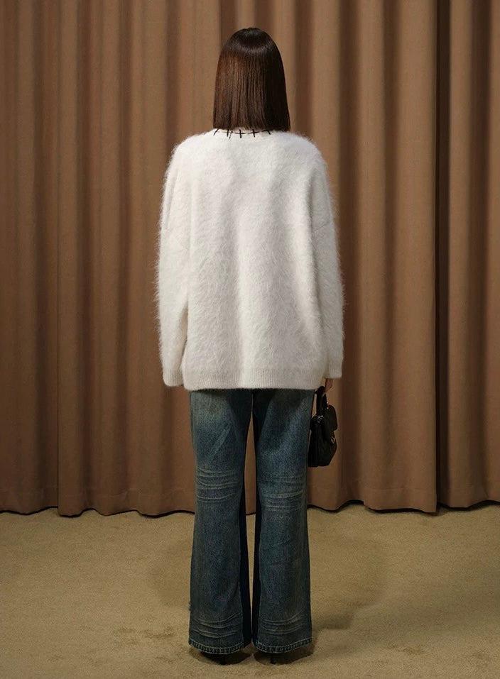 Alpaca Blanket-Stitch Knit Cardigan