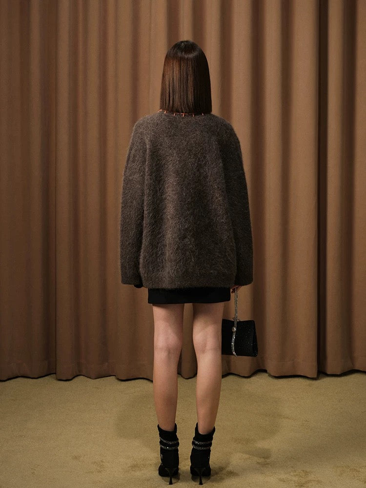 Alpaca Blanket-Stitch Knit Cardigan