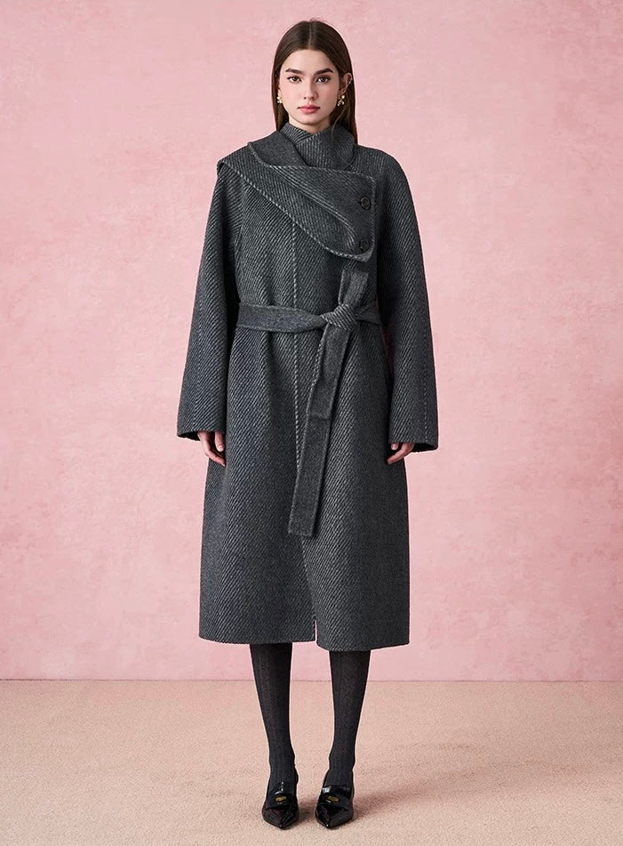 Detachable Scarf Double-Faced Long Coat