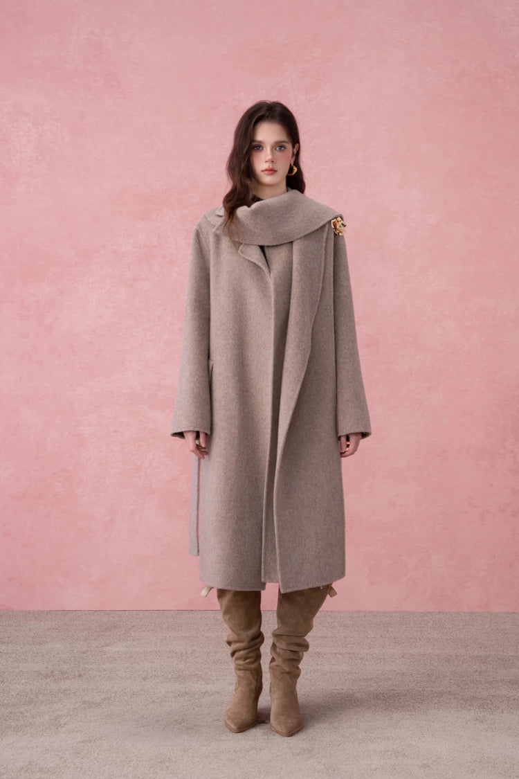 Double-Faced Scarf Mid-Length Coat