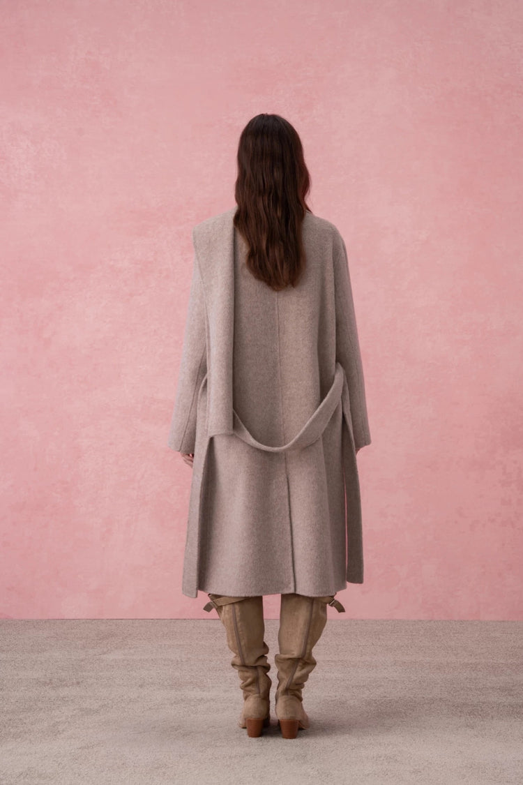 Double-Faced Scarf Mid-Length Coat