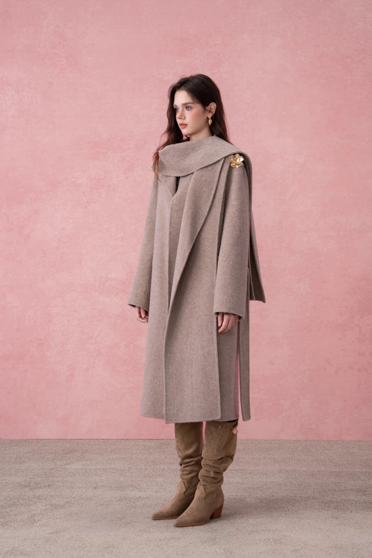 Double-Faced Scarf Mid-Length Coat