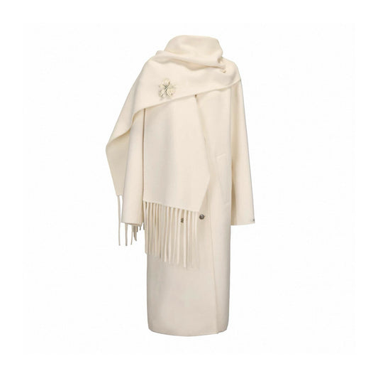 Attached Scarf Double-Faced Wool Coat