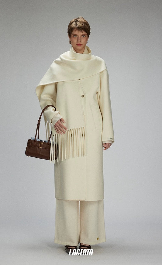 Attached Scarf Double-Faced Wool Coat