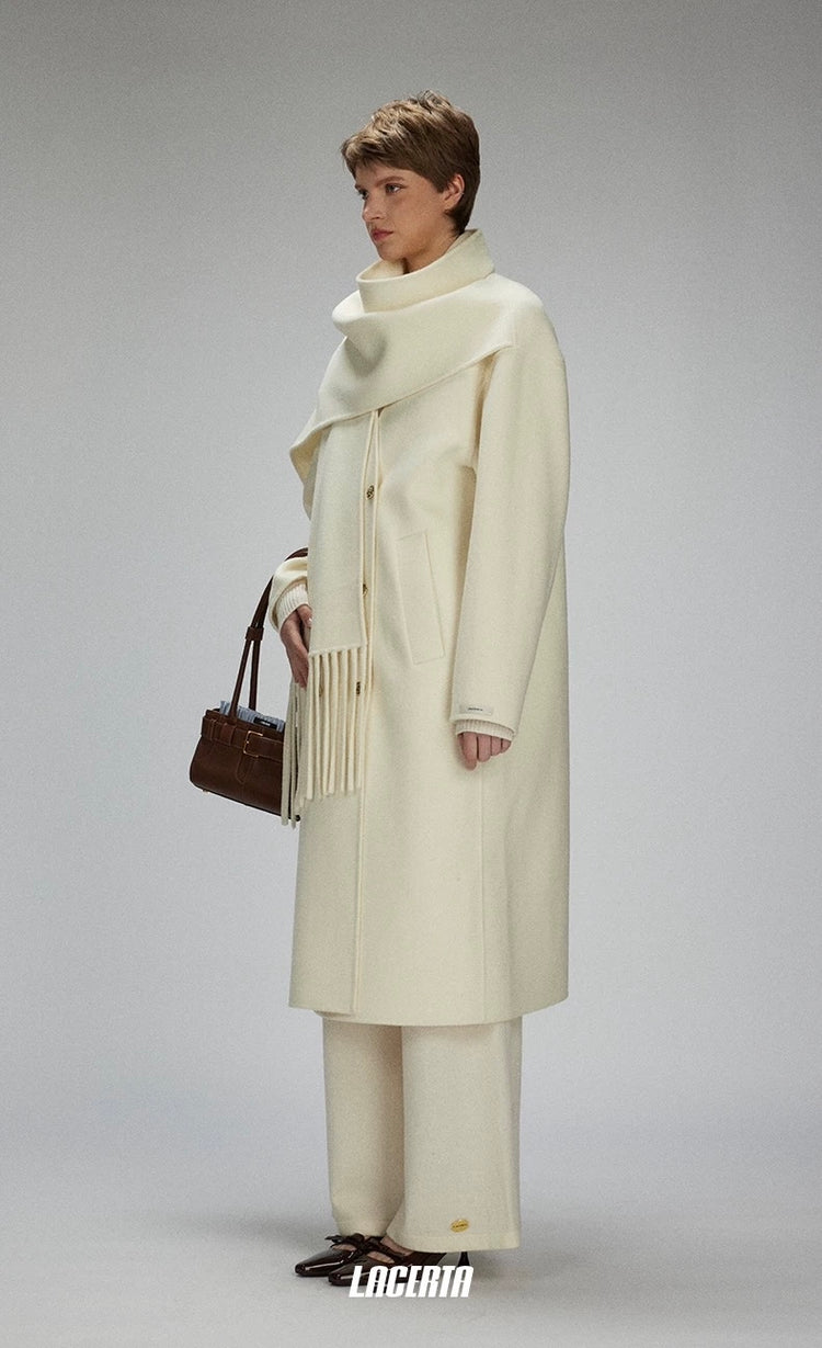 Attached Scarf Double-Faced Wool Coat