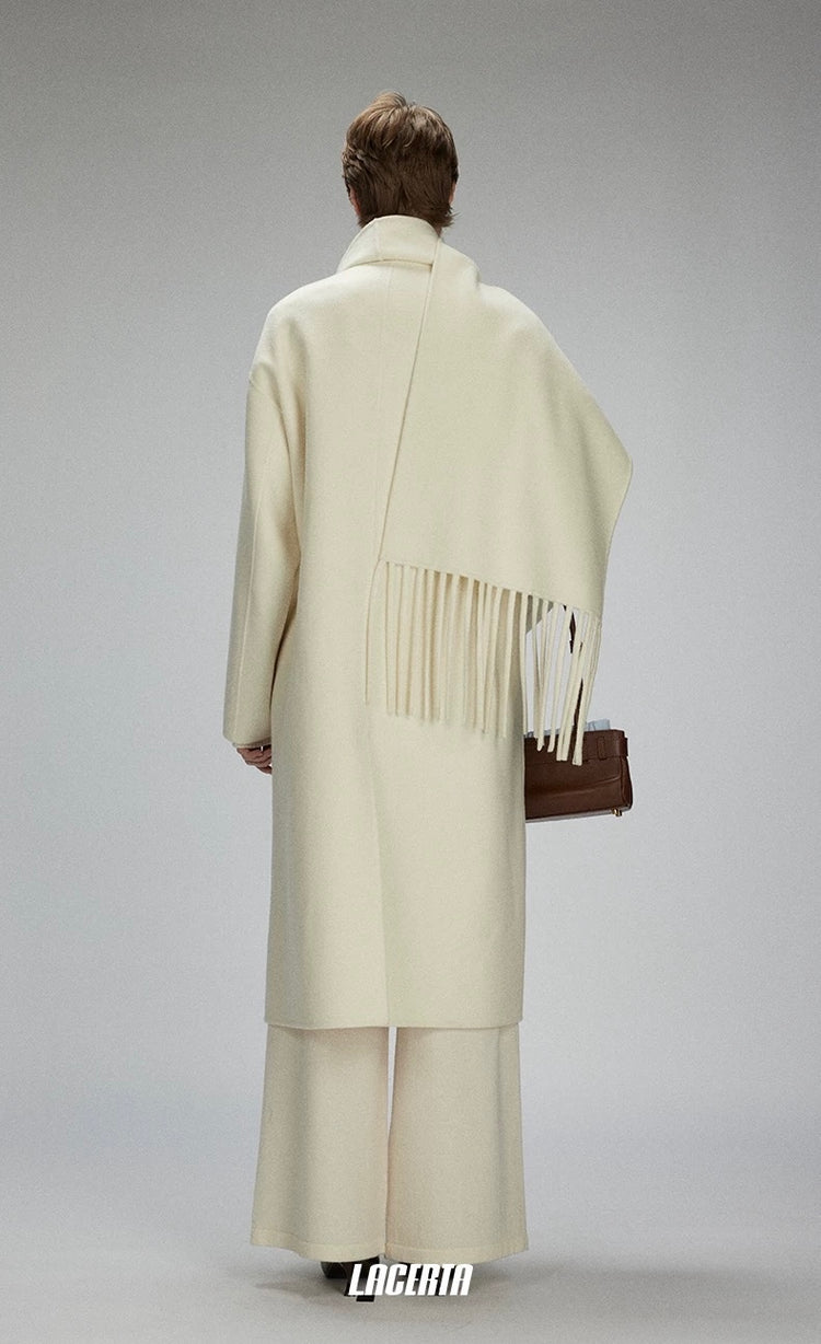 Attached Scarf Double-Faced Wool Coat