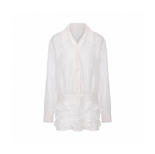 V-Neck Tie-Front Shirt Dress
