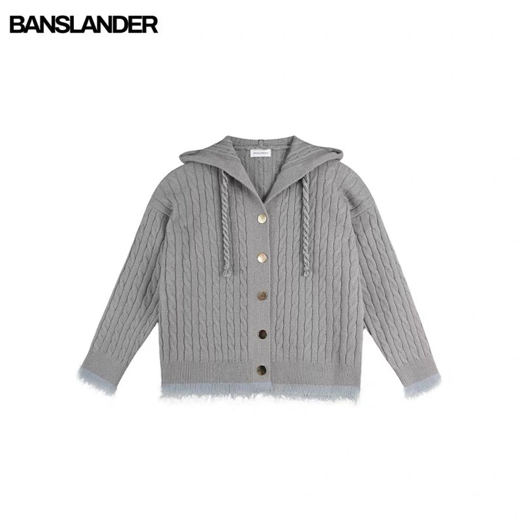 Color-Block Cable Tie V-Neck Cardigan