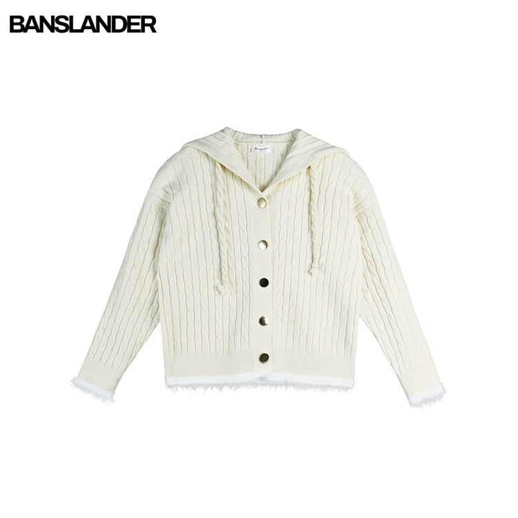 Color-Block Cable Tie V-Neck Cardigan