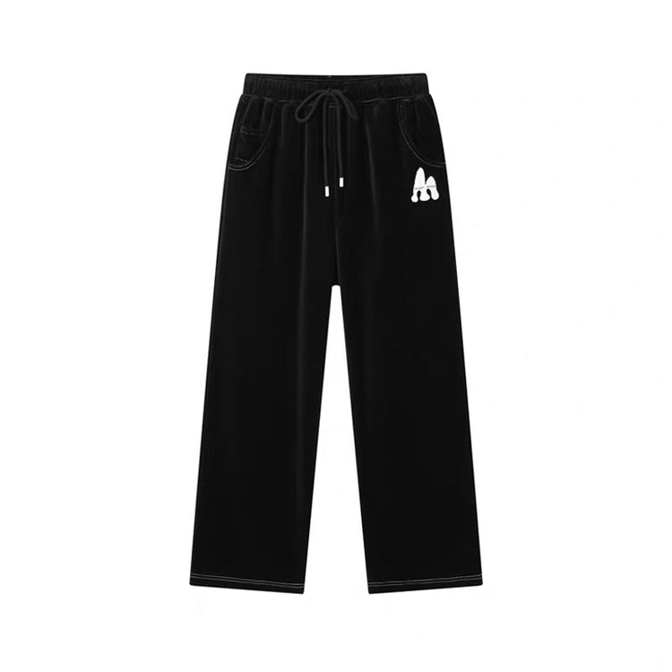 Letter Print Velvet Wide-Leg Pants
