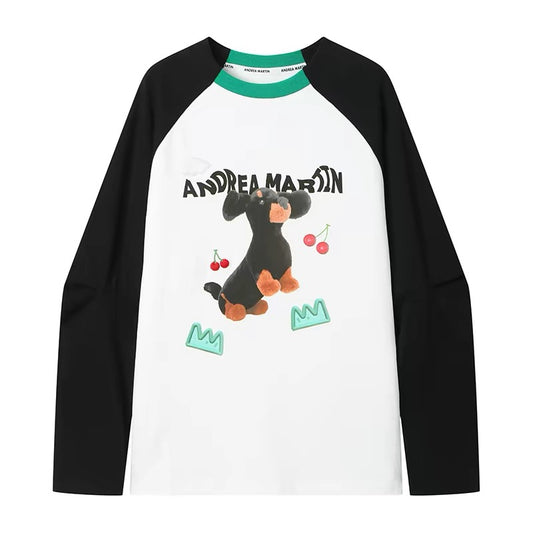 Embroidered Dog Raglan T-Shirt