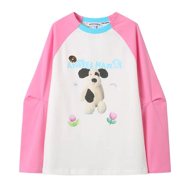 Embroidered Dog Raglan T-Shirt