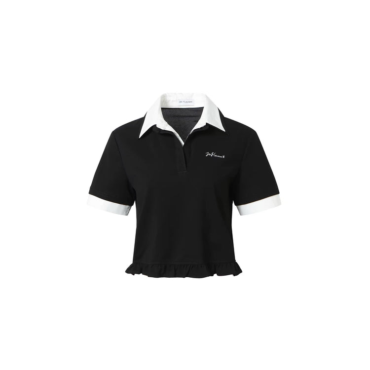 Double-Collar Patchwork Ruffle T-Shirt
