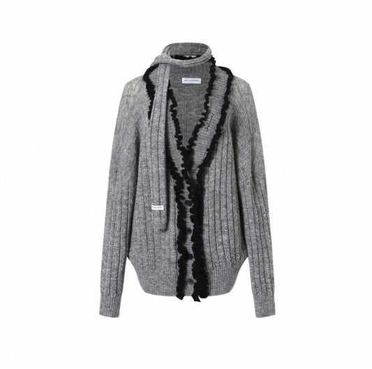 Mohair Lace-Trim Scarf Cardigan