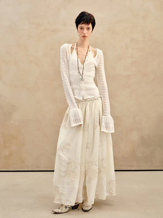 Wide Scoop-Neck Fitted Knit Cardigan